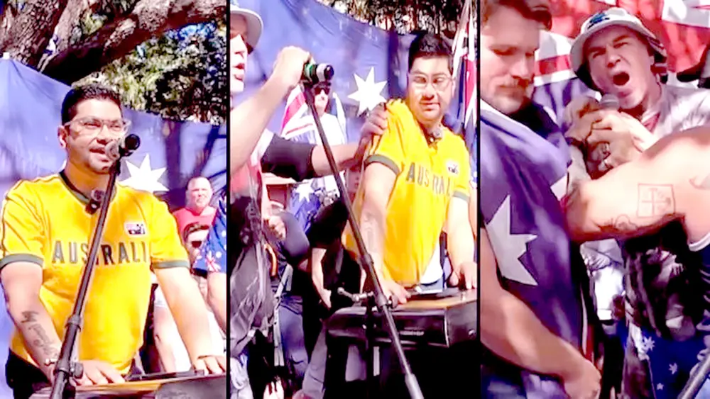 Indian-origin man forcibly removed from stage, accused of inciting crowd.